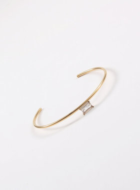 韩版INS风时尚小巧水滴C型方钻开口手镯钛钢镀18K金手环百搭显细