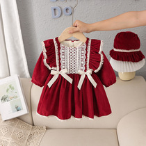 Womens baby dress for winter clothing foreign air court wineward gush New Years baby 100 days old princess send gown