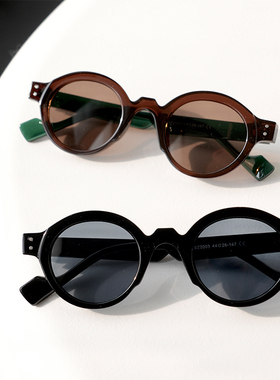防晒圆形日系复古男墨镜