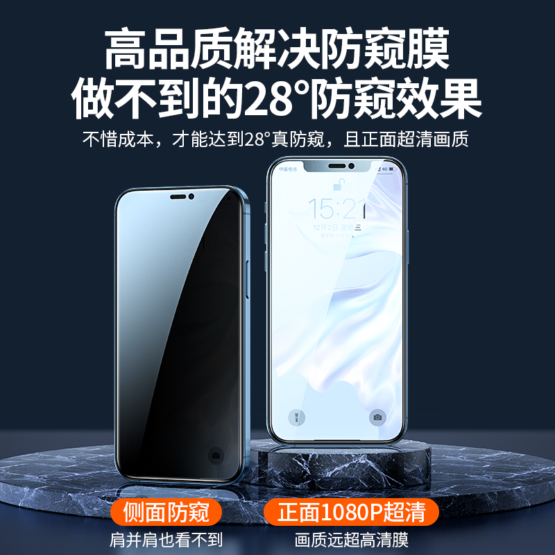 iPhone12防窥钢化膜苹果12promax防窥膜ProMax防偷窥钢化膜全屏12mini防偷看适用iphone12防窥屏手机膜贴膜 - 图1