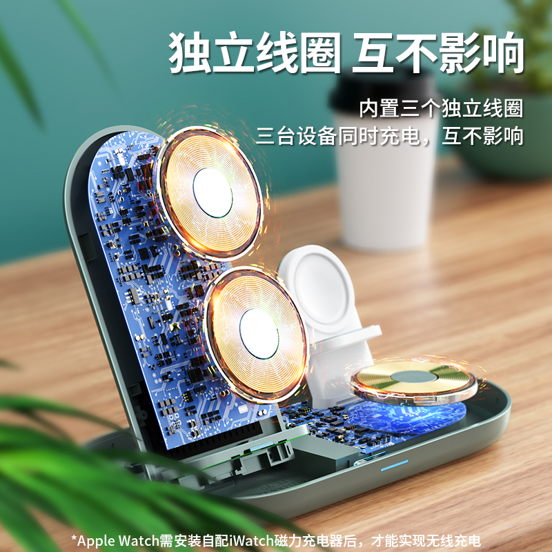 古尚古三合一无线充电器applewatch手表iwatch充电座适用苹果14快充支架iphone15磁吸magsafe底座airpods耳机
