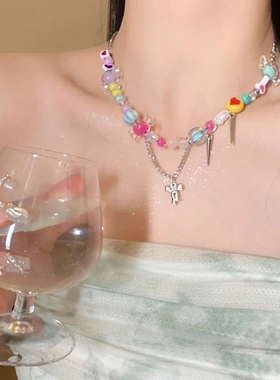 彩虹糖果项链女ins小众设计高级感颈链配饰网红甜酷辣妹锁骨链潮