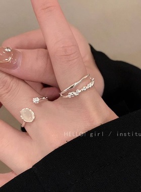 温柔风月光石开口戒指女小众设计可调节食指戒感时尚个性指环气质