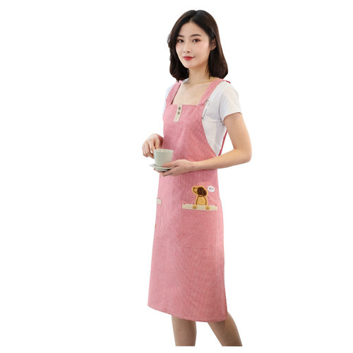 时尚韩版厨房防水双肩围裙女纯棉带袖套成人罩衣围腰服务员工作服 - 图3