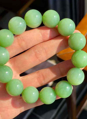和田碧玉菠菜绿圆珠手链无黑点