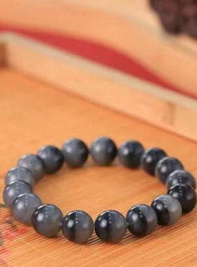 天然和田玉青花籽料一线天手串