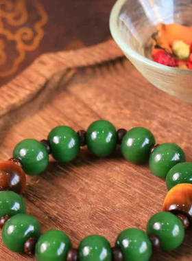 和田玉碧玉老坑菠菜绿圆珠手链