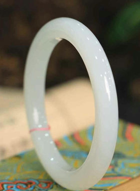 正品天然新疆和田白玉手镯天然羊脂玉白玉正品女款宽条典藏级妈妈