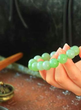 天然和田玉翠青手串女款圆珠手链