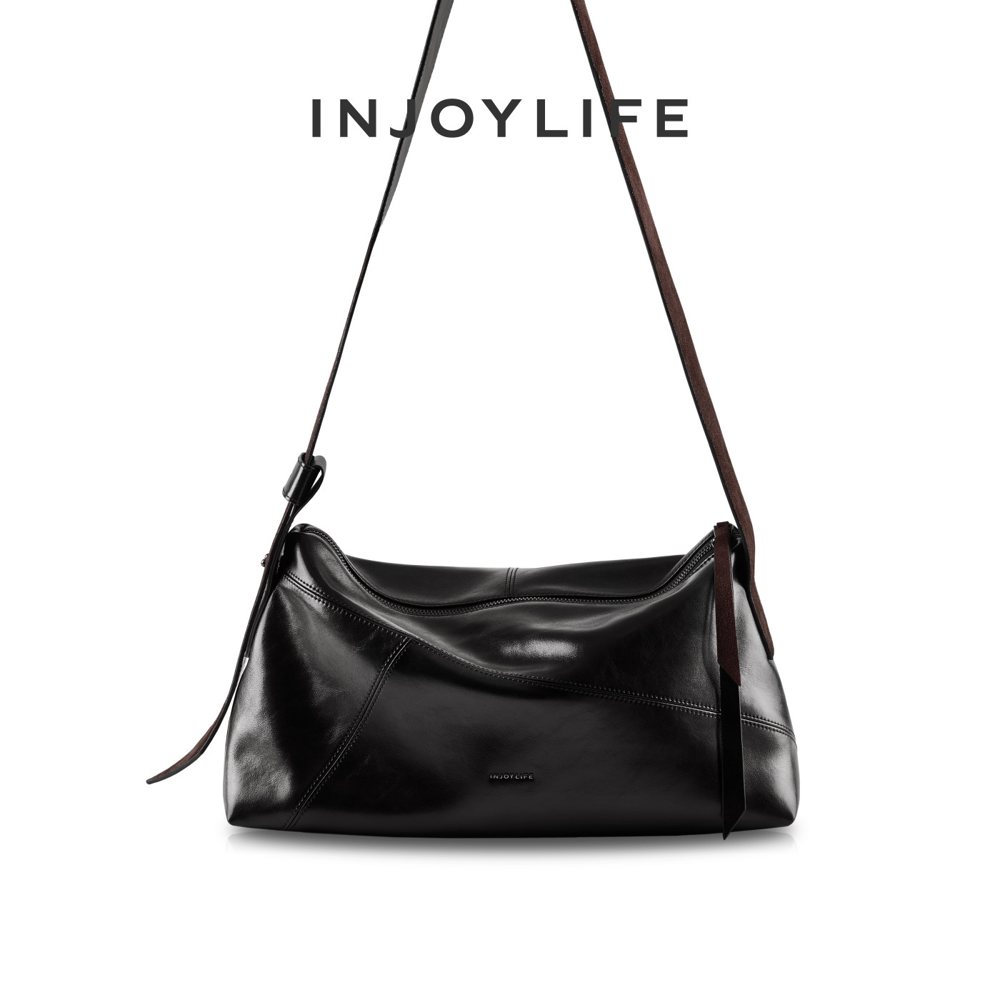 INJOYLIFE结构枕头包大号 柔软油蜡皮大容量通勤斜挎单肩包中性,淘宝优惠券,粉丝福利购,淘宝优惠卷