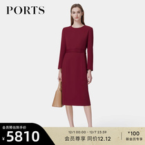 PORTS Baopose Womens dress 2023 Winter new Temperament Superior GUSSALSA RED BEAM WAIST ONE-PIECE DRESS