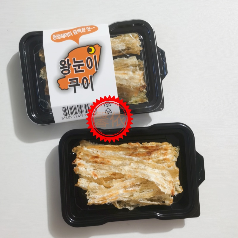 韩国零食下酒菜烤王眼儿鱼干海味即食鱼铺烤鱼片干调味烤鱼50g盒-图1