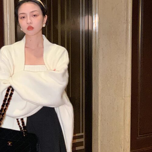 酒午经典返场限时冬季加厚宽松毛衣外套+针织抹胸两件上衣套装女 - 图2