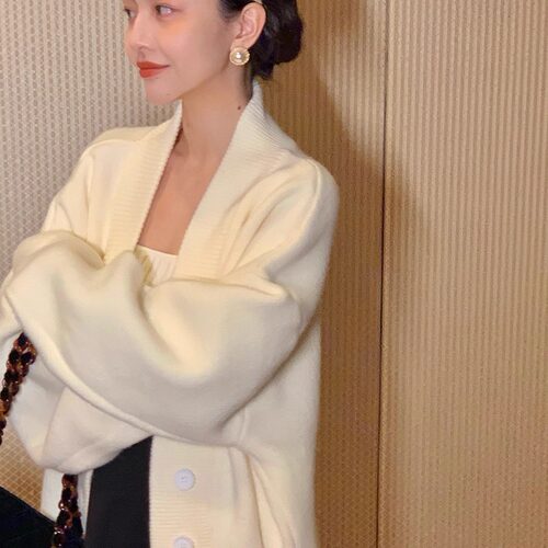 酒午经典返场限时冬季加厚宽松毛衣外套+针织抹胸两件上衣套装女 - 图1