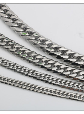 不锈钢双织双扣六面磨链钛钢男女项链吊坠配链包包链马鞭链