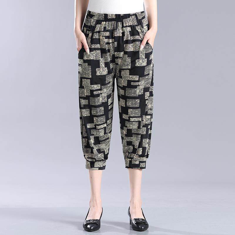 老年人奶奶冰丝九分裤七分女灯笼中裤花裤子中老年妈妈夏薄高弹力,淘宝优惠券,粉丝福利购,淘宝优惠卷