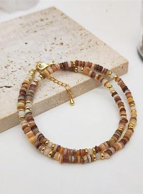 七根心简刘浩存木代同款美拉德项链天然石串复古珠高级感锁骨链女