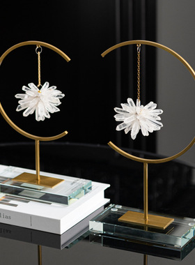 轻奢风天然水晶晶石艺术装饰高档客厅酒柜橱窗电视柜金属装饰品