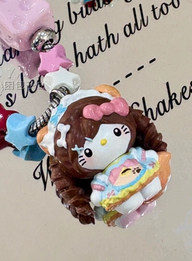 Hello Kitty甜品屋手工串珠手机链包包挂饰钥匙扣手机壳挂绳
