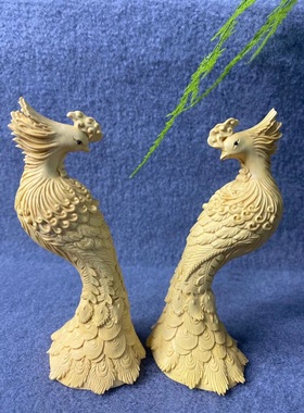 凤凰大叶黄杨木礼盒包装木雕摆件工艺品