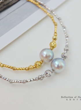 天然海水akoya真多麻珍珠手链正圆银蓝光爆款菠萝球S925纯银正品