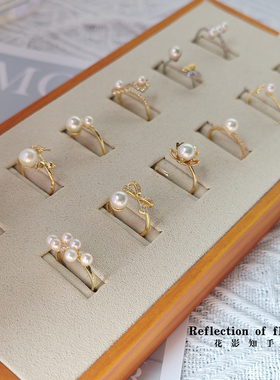 孤品海水akoya珍珠镜面极光戒指S925纯银天女粉光羽黄金活口经典