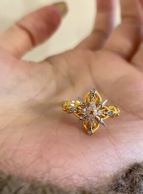 黄金色闪钻四叶草戒指女高级感