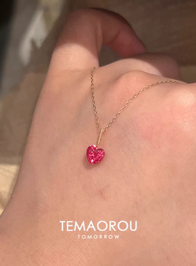 跳动的心樱桃红爱心项链精致时尚