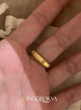 老钱风金色鸢尾花星芒素圈戒指