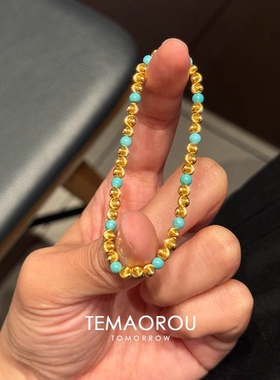 新中式蹦迪珠仿绿松石手链千金感