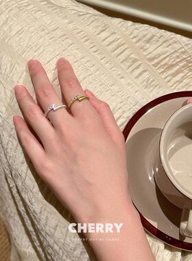 交错锆石拉丝戒指轻奢小众高级感