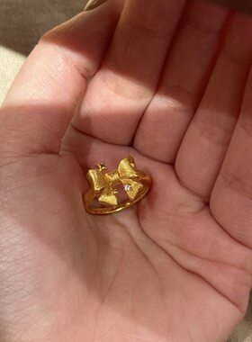 拉丝点钻蝴蝶结戒指2026爆款轻奢