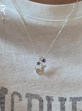紫色吊坠小狗项链甜美少女感轻奢