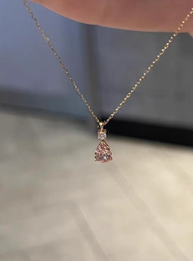 超闪粉色水滴吊坠项链女轻奢小众