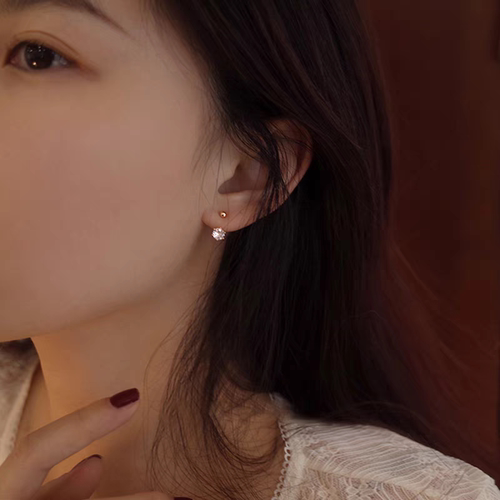 s925纯银锆石耳钉女轻奢小众设计高级感后挂式耳环气质时尚耳饰 - 图1
