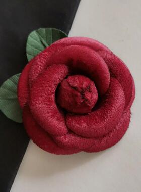 手作丝绒山茶花胸花小香风
