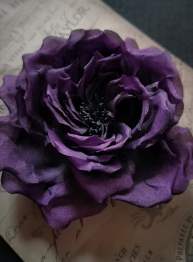 diy手工真丝烫花玫瑰花蔷薇花布花胸针胸花发夹原创设计真丝绢花