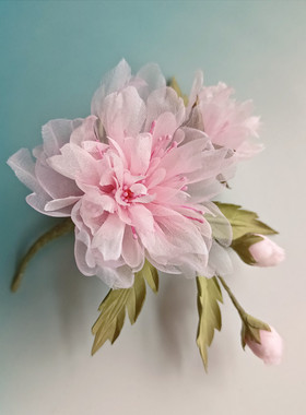 手作木槿花发簪发夹真丝烫花
