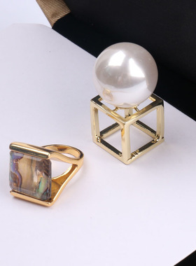 欧美轻奢彩色贝壳食指女大珍珠