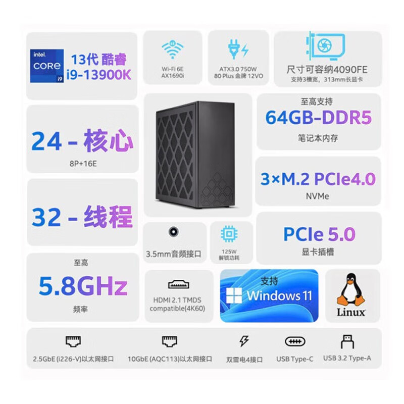 英特尔 NUC13RNGi9 猛禽峡谷I91 3900K 台式机电脑游戏设计工作站 - 图2