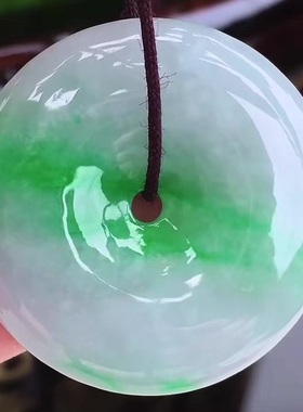 新品白飘绿花平安扣吊坠