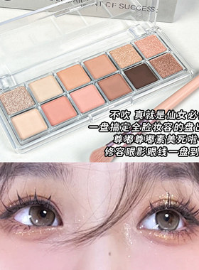 微醺早八12色眼影盘2025新款珠光奶咖玫瑰光珠光哑光腮红纯欲