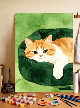 diy数字油画填色慵懒猫咪系列丙烯画治愈解压手绘卧室动物装饰画
