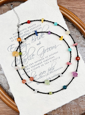 原创《花漾年华》天然石尖晶多宝长款小众设计款项链长链毛衣链