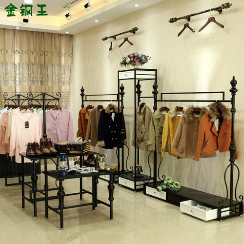 服装店展示架落地式服装架女装店货架欧式铁艺衣帽架挂衣服的架子 - 图1