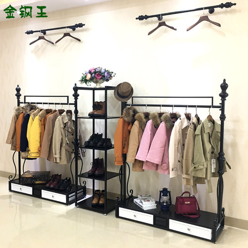 服装店展示架落地式服装架女装店货架欧式铁艺衣帽架挂衣服的架子 - 图0