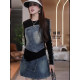 Sweet cool style denim suit skirt T-shirt + ສິ້ນ denim