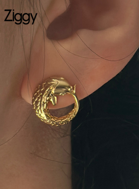 ZIGGY芝一格金色锦鲤设计师原创鱼形耳钉女造型圆环耳钉新款小众