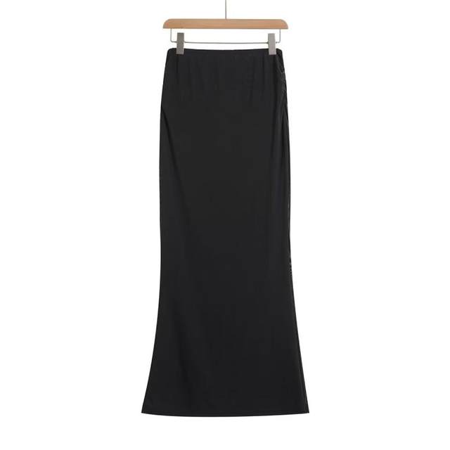 Black double layer mesh patchwork skirt