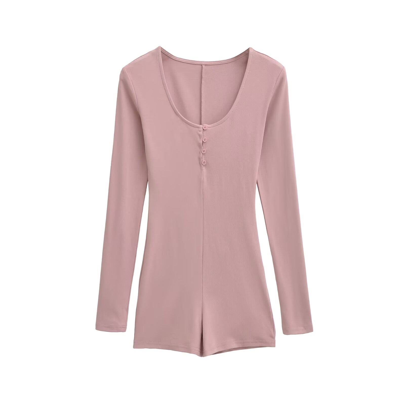 欧美女装   美式辣妹U领纽扣饰长袖连体衣女紧身瑜伽健身连体短裤,淘宝优惠券,粉丝福利购,淘宝优惠卷